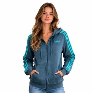 Adidas Gray & Green Three-Stripe Full-Zip Hoodie